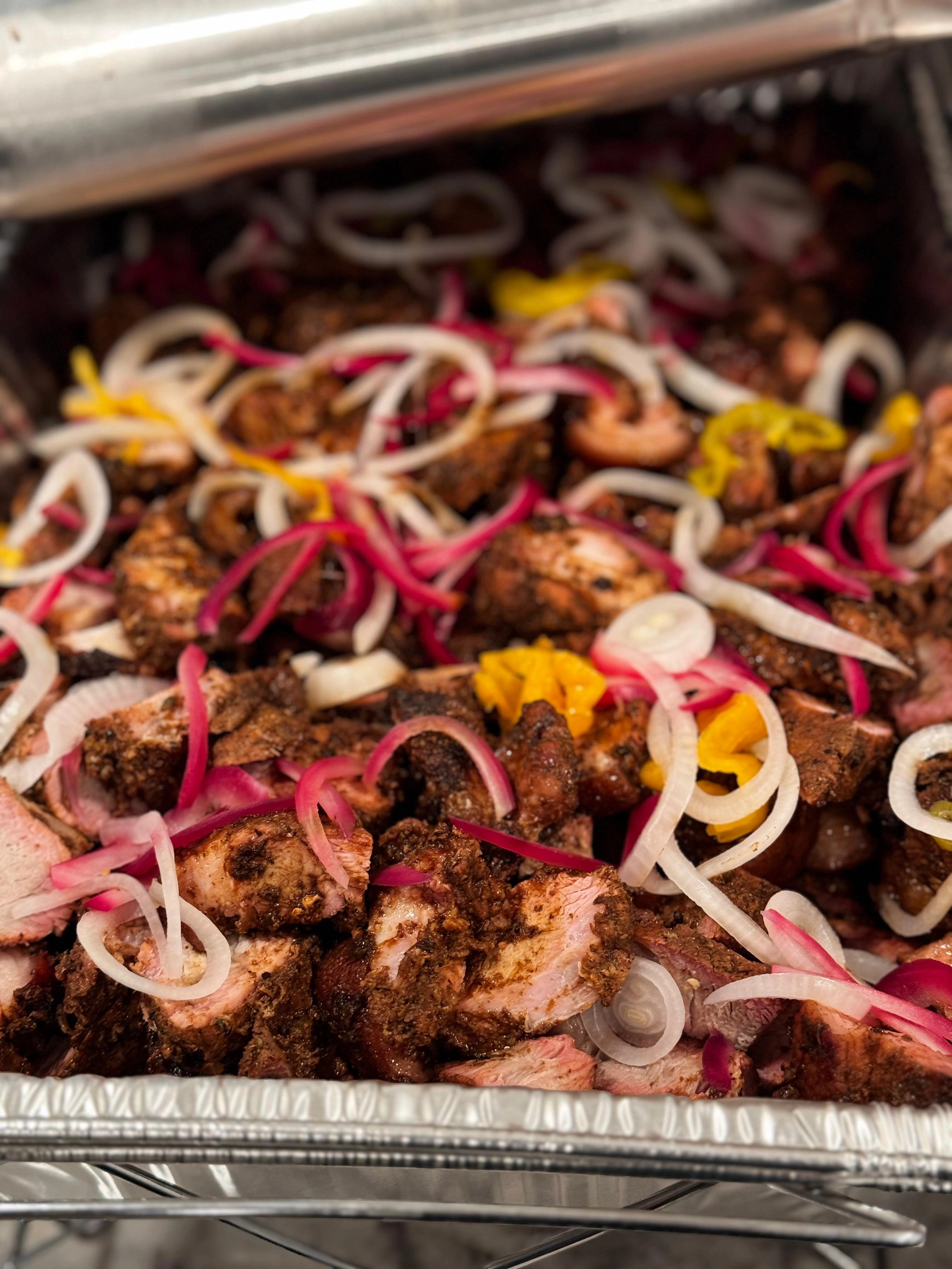 Catering tray jerk pork