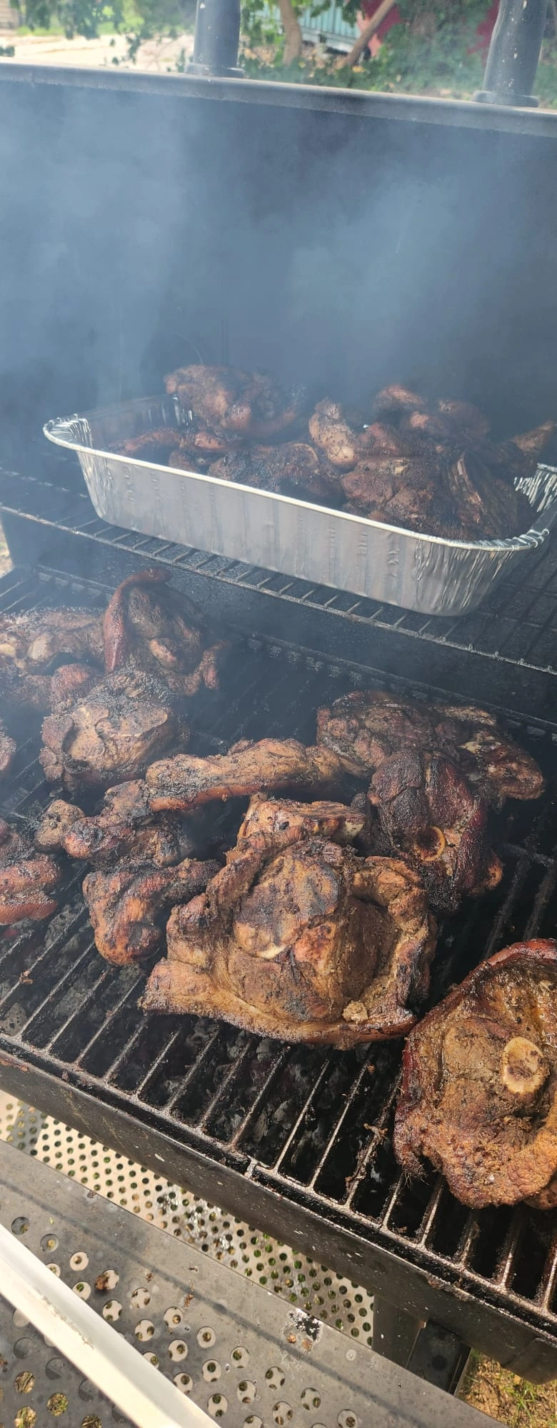 Smokey jerk pork on the grill